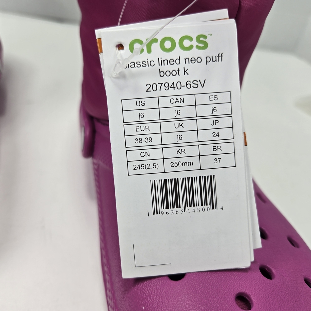 Crocs Classic Lined Neo Puff Fuschia Fun Pink Kids Snow Boots Size J6 (Big Girl) - Picture 10 of 11